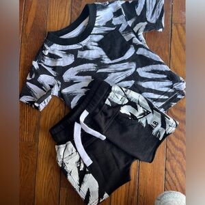 3/6M Little Bipsy Black and White Brushstroke Kids Tshirt & Shorts Set